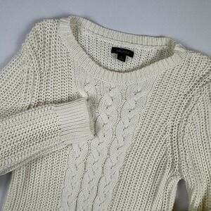 Nautica Womens Chunky Cable Knit Long Sleeve Sweater Size L Ivory Crewneck Cozy